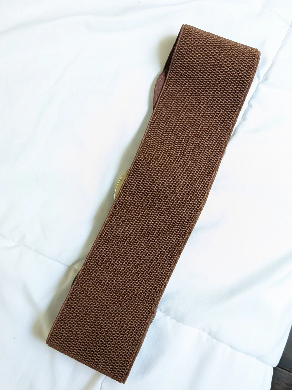 Brown Embossed Stretch Belt with Gold Buckle Waist Belt
